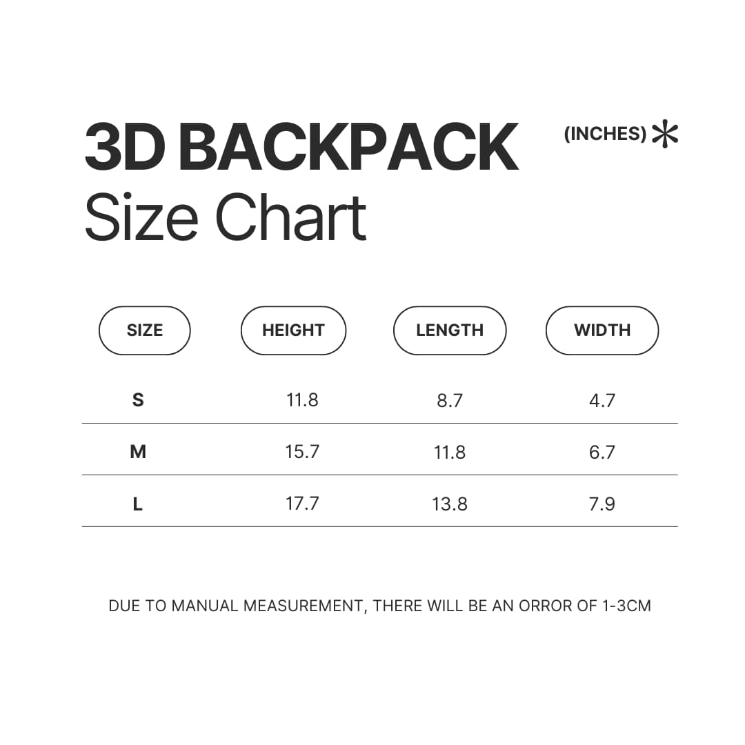 3D Backpack Size Chart - English Bulldog Gifts UK