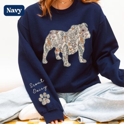 English Bulldog Floral Custom Dog Mama Sweatshirt
