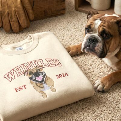 English Bulldog Pet Portrait Embroidered Sweatshirt