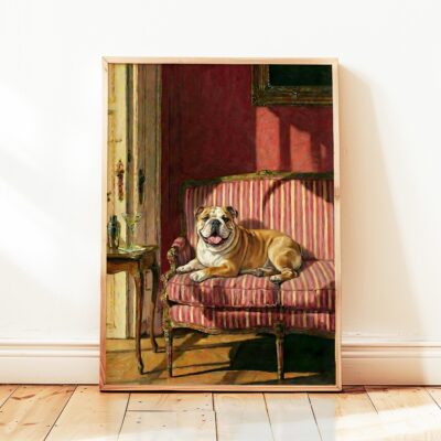 English Bulldog Martini Bar Cart Vintage Wall Art