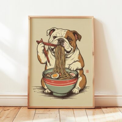 English Bulldog Ramen Kitchen Japanese Japandi Wall Art