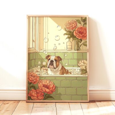 English Bulldog Bathroom Japanese Ukiyo E Wall Art