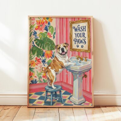 English Bulldog Bathroom Matisse Wash Paws Wall Art