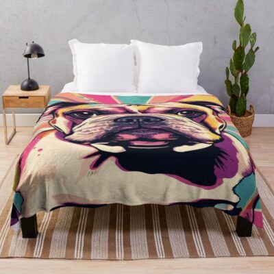 English Bulldog Vintage Illustration Throw Blanket